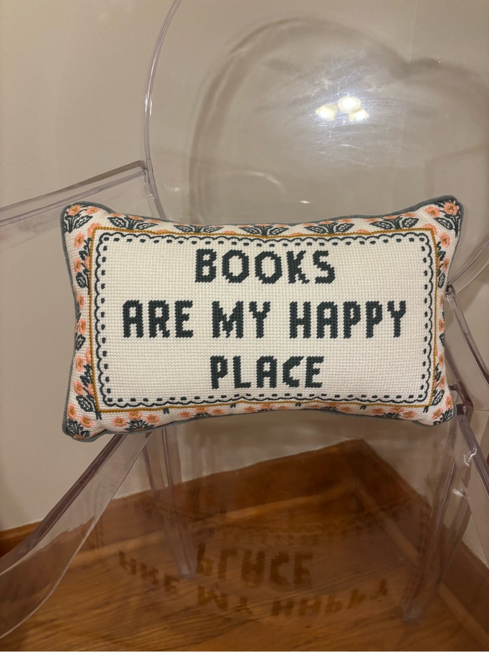 Books Are My Happy Place Needlepoint Pillow